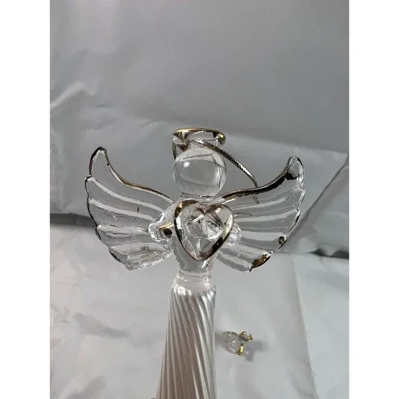 Glass Angel Christmas Ornament Pearl White And Gold trim 9”+Little Angle - Picture 6 of 9